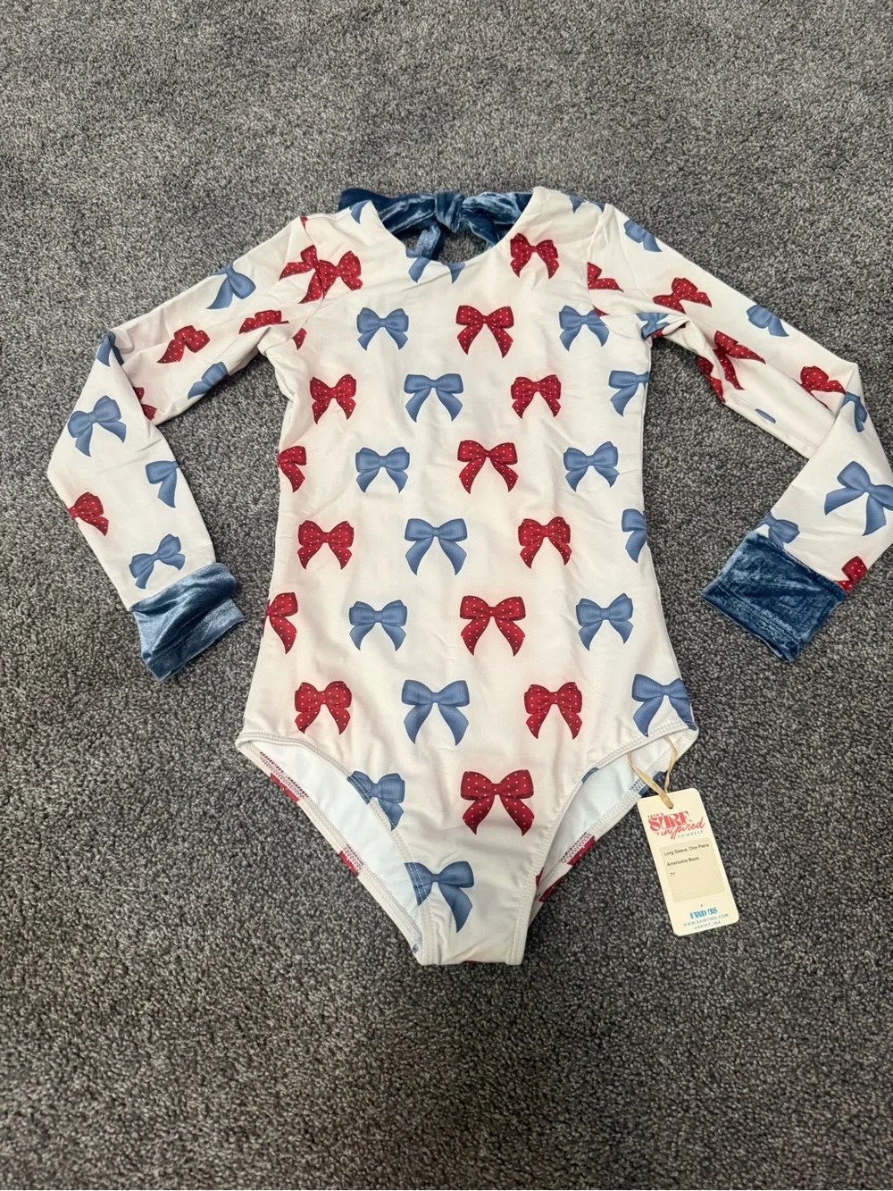 Saint Ida Patriotic Bow One Piece Rashgaurd Swimsuit Sz 7